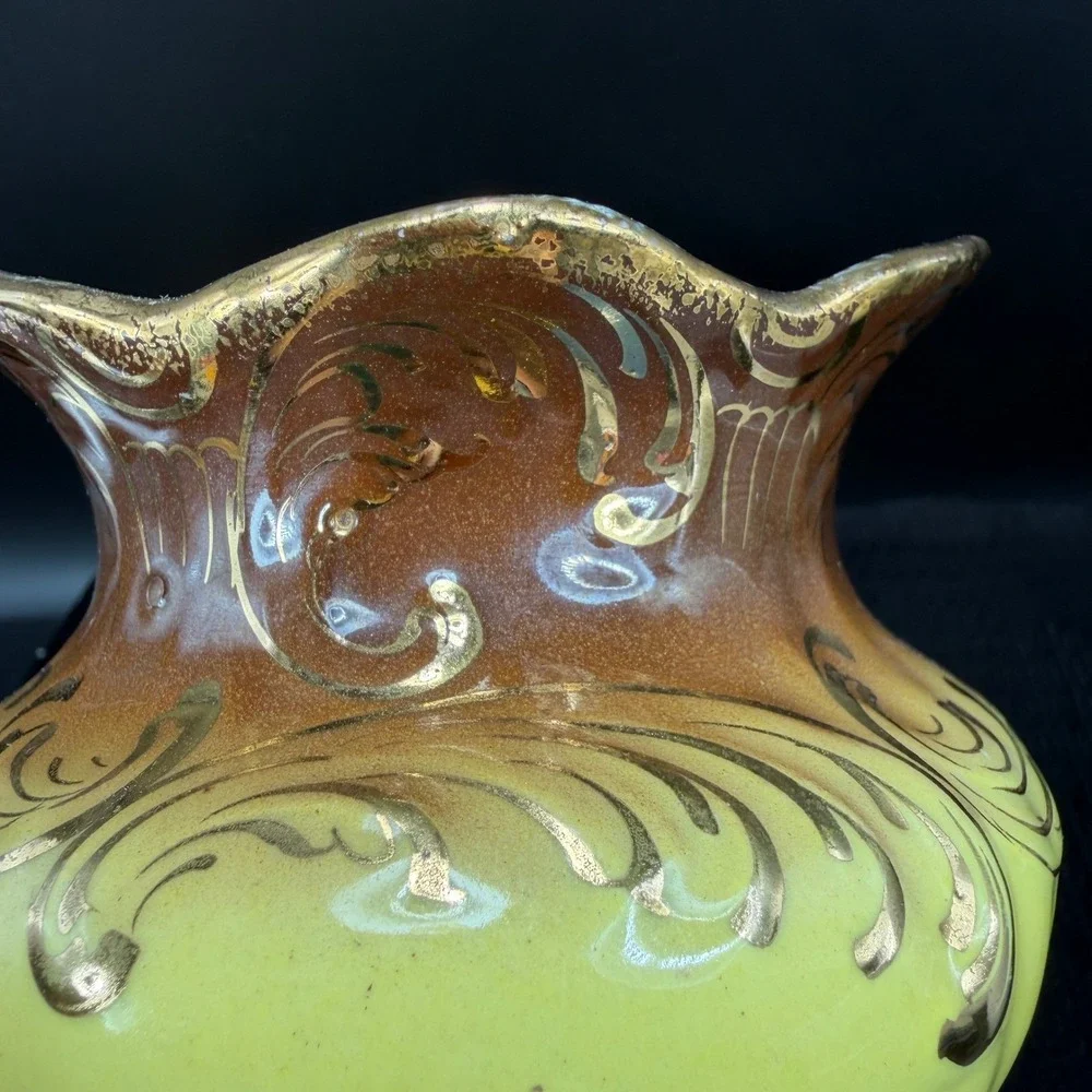 Vintage Verona VPCO Porcelain Vase Yellow Brown‎ Ombre Gold Gilt Filigree Vessel